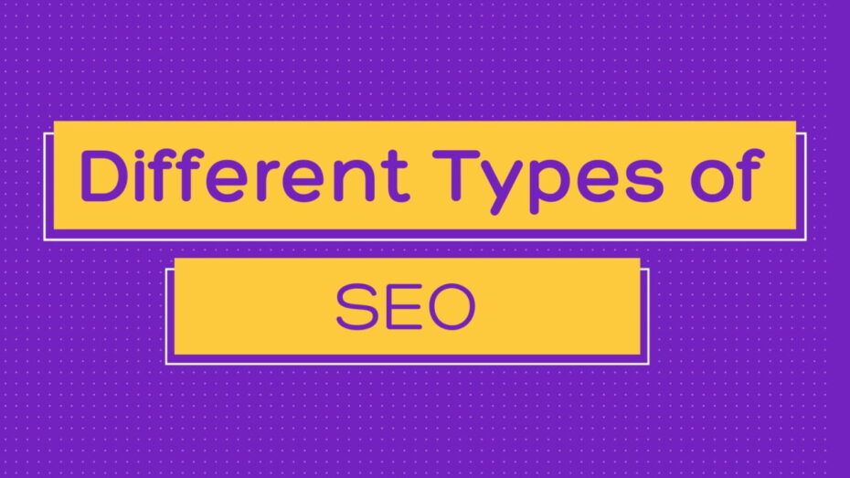 The image is a graphic related to Different Types of SEO.