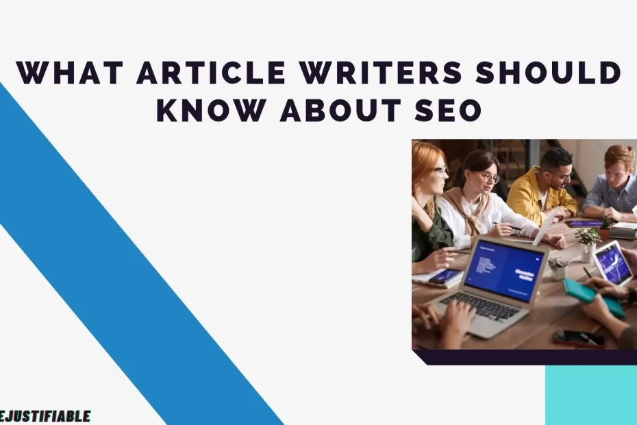 The image is a graphic related to What Article Writers Should Know About SEO.