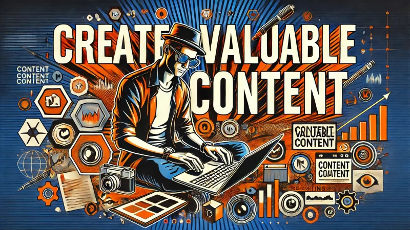 A bold and dynamic image with the text 'Create Valuable Content' clearly displayed in bold, eye-catching fonts. 