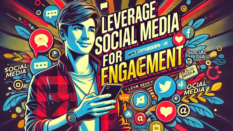 A bold and dynamic image with the text 'Leverage Social Media for Engagement' clearly displayed in bold, dynamic fonts.