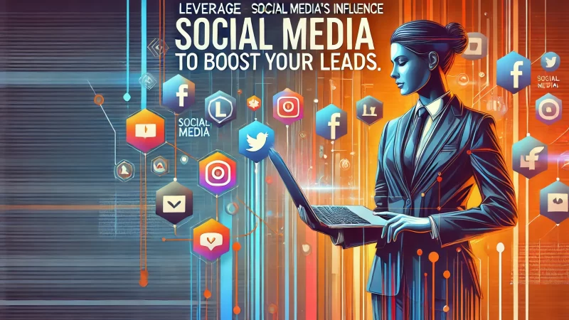 A visually dynamic and bold image that prominently displays the text 'Leverage Social Media's Influence to Boost Your Leads".