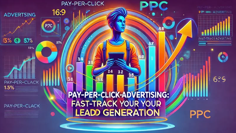 A vibrant and bold 16_9 image featuring the text 'Pay-Per-Click (PPC) Advertising_ Fast-Track Your Lead Generation' in large, dynamic, and bold fonts