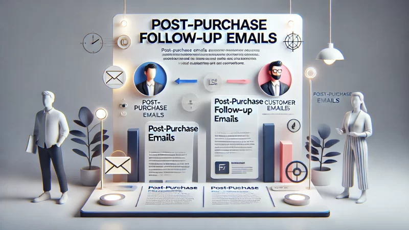 A modern and informative image featuring a bold heading 'Post-Purchase Follow-Up Emails,' with the text standing out in a clean and creative layout.