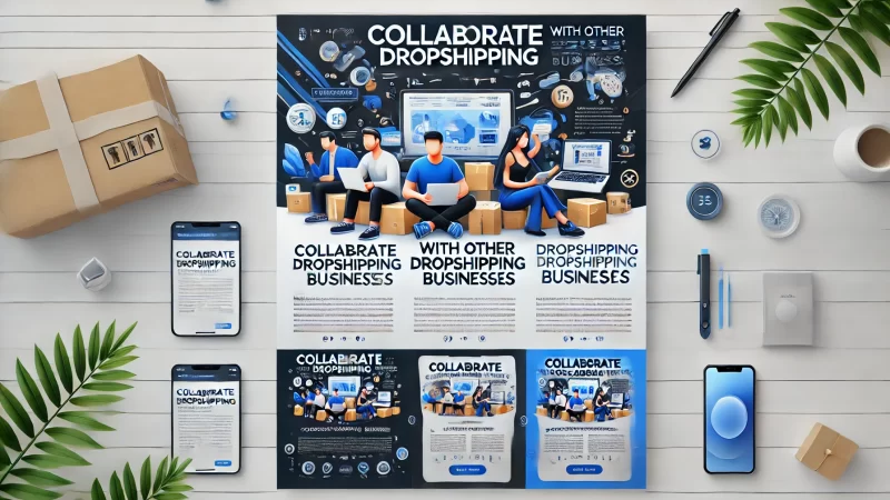 A modern and professional design with the headline 'Collaborate with Other Dropshipping Businesses' in bold, readable text.