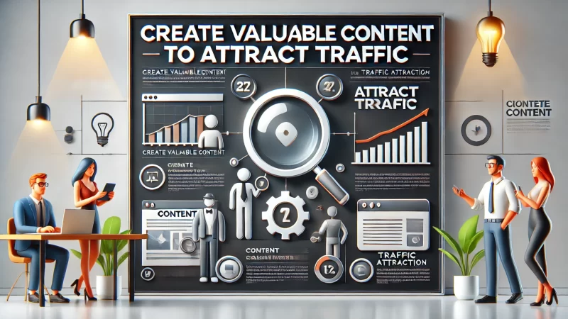 A modern and professional design with the headline 'Create Valuable Content to Attract Traffic' in bold, readable text. 