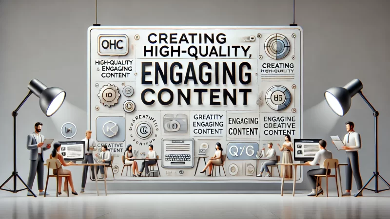 A professional and modern layout for a banner titled 'Creating High-Quality, Engaging Content.'