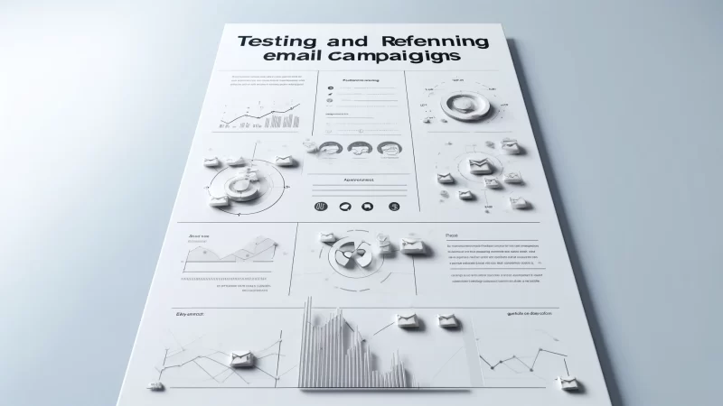 A minimalistic design showcasing the text 'Testing and Refining Email Campaigns.