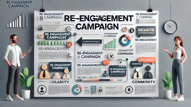 A modern and informative image featuring a bold heading 'Re-Engagement Campaign,' with the text standing out in a clean and creative layout.