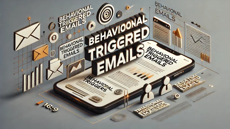 A modern and informative image featuring a bold heading 'Behavioral Triggered Emails,' with the text standing out in a clean and creative layout.