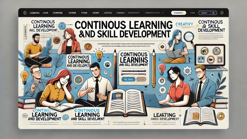 A professional and modern design for a heading 'Continuous Learning and Skill Development' with a bold, readable headline.