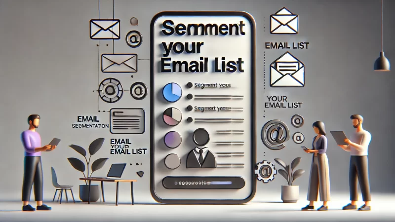 A modern and informative image featuring a bold heading 'Segment Your Email List,' with the text standing out in a clean and creative layout.