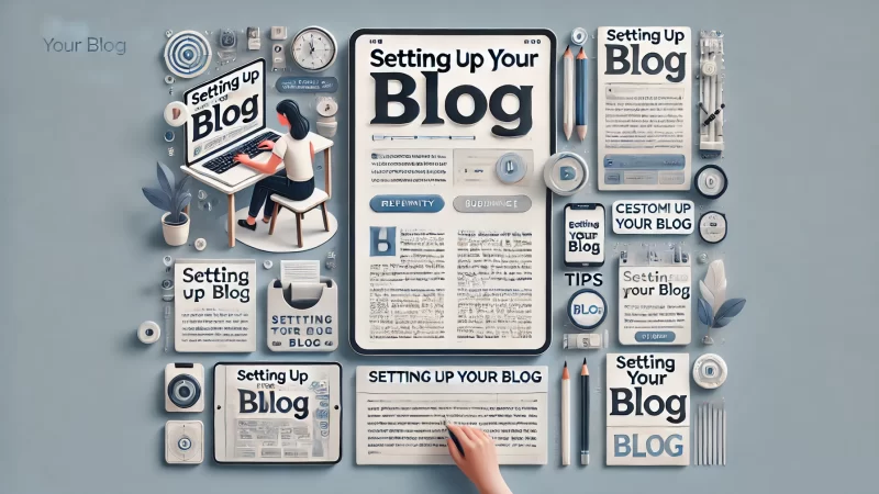 A professional and modern blog setup guide layout with a bold heading 'Setting Up Your Blog' standing out at the top.