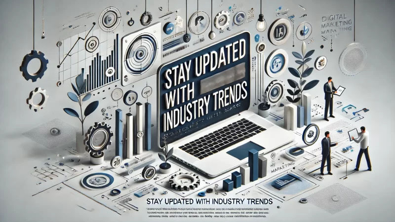 A modern and informative image with the heading 'Stay Updated with Industry Trends' in a bold and standout font.