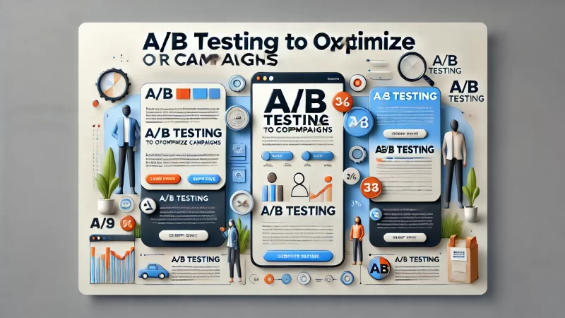 A modern and informative image featuring a bold heading 'A/B Testing to Optimize Campaigns,' with the text standing out in a clean and creative layout.