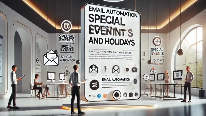 A modern and informative image featuring a bold heading 'Email Automation for Special Events and Holidays,' with the text standing out in a clean and creative layout. 