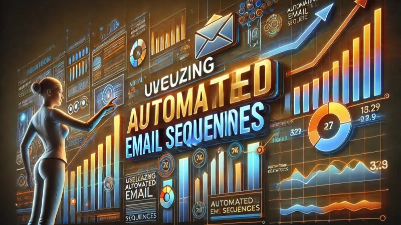 A visually engaging image with a 16_9 aspect ratio featuring bold and dynamic fonts displaying the text 'Utilizing Automated Email Sequences.' 