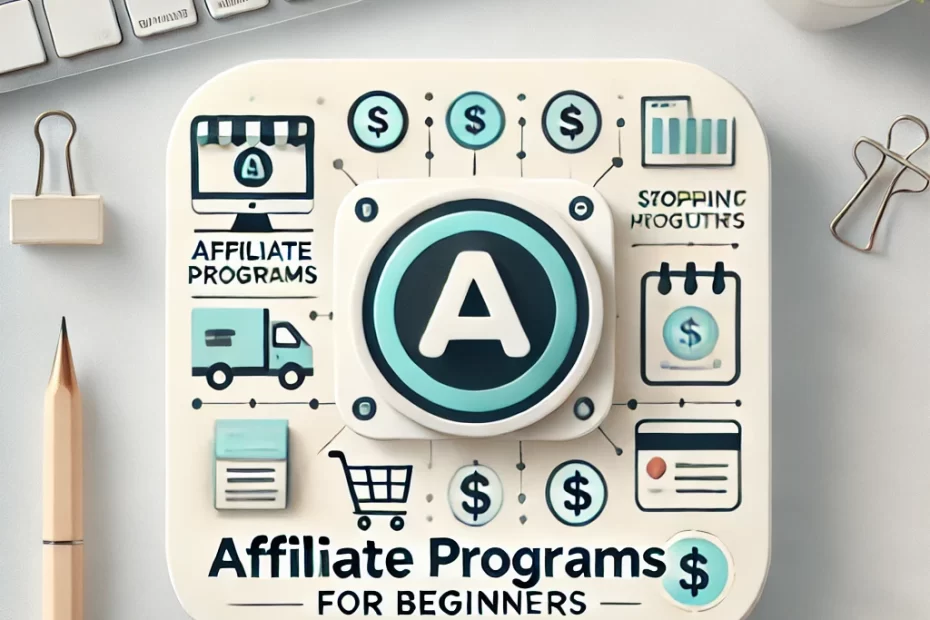 A clean, professional square blog image with the text 'Affiliate Programs for Beginners'. 