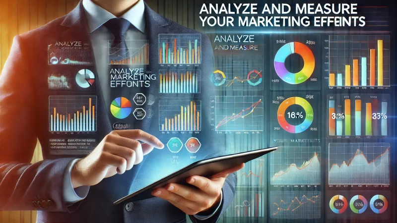 An image featuring the text 'Analyze And Measure Your Marketing Efforts' with an emphasis on charts and graphs.