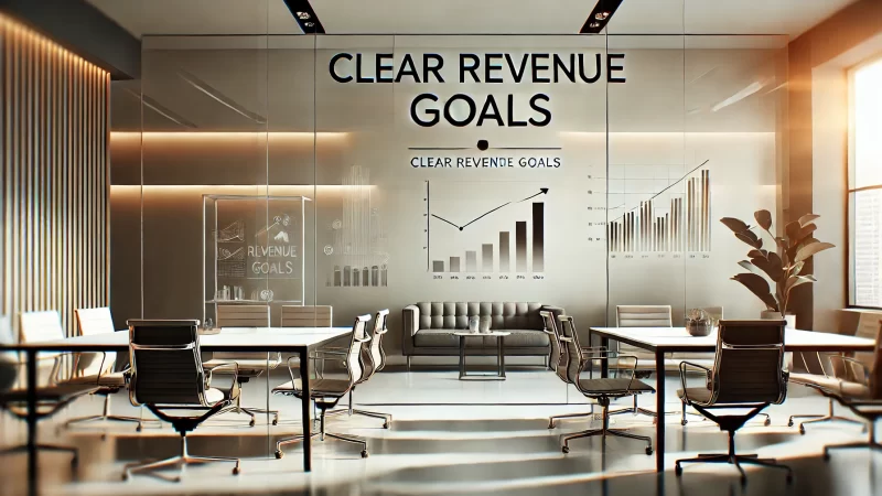 A sleek, modern business-themed image with the text 'Clear Revenue Goals' prominently displayed. 