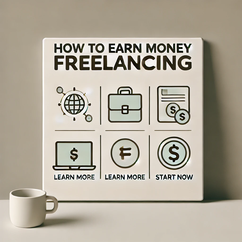 A minimalist square image promoting a blog post about how to earn money freelancing.