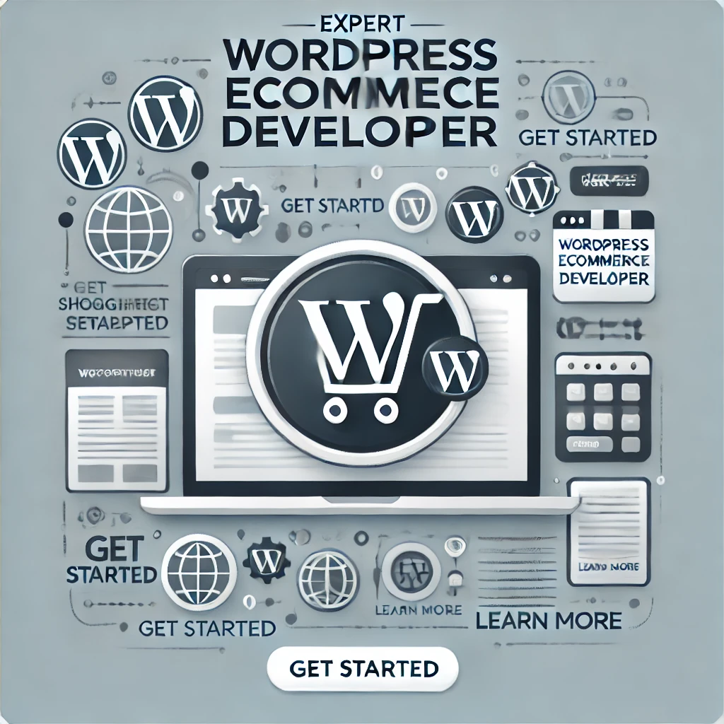 A professional square image promoting a blog post about hiring a WordPress eCommerce developer.