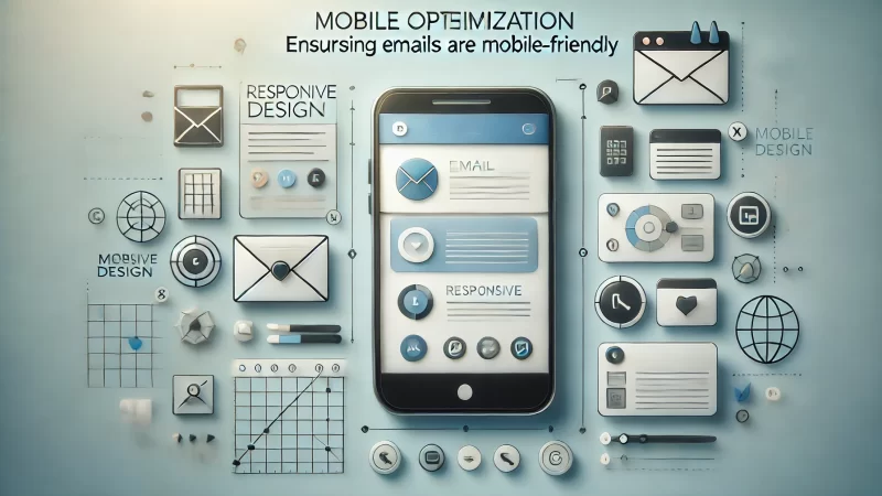 A clean, modern illustration showing the concept of 'Mobile Optimization_ Ensuring Emails are Mobile-Friendly'. 