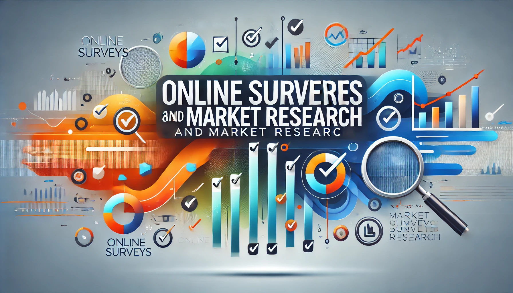 A creative design banner with the text 'Online Surveys And Market Research' in a clean and bold font. 