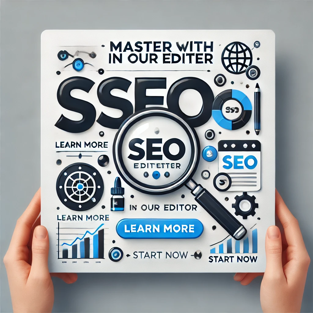 A professional square image promoting a blog post about SEO editing tools or services. 