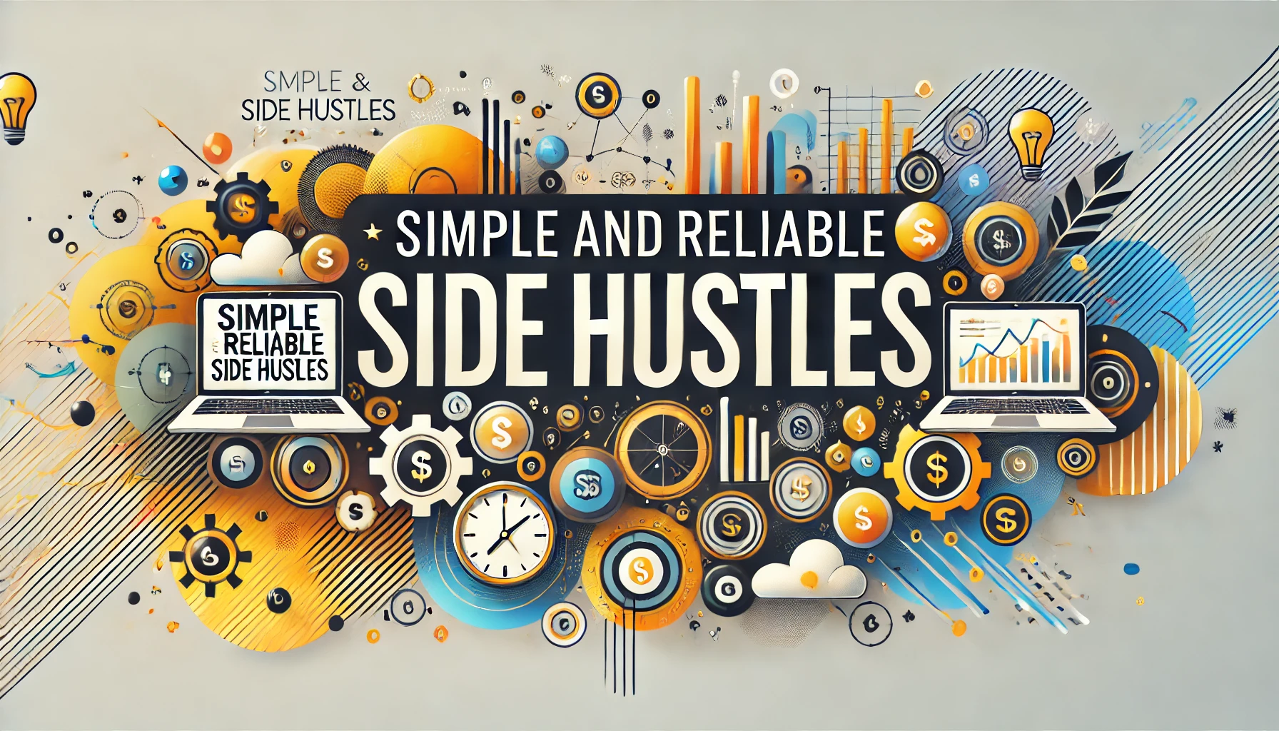 A creative design banner with the text 'Simple And Reliable Side Hustles' in a clean, bold font. 