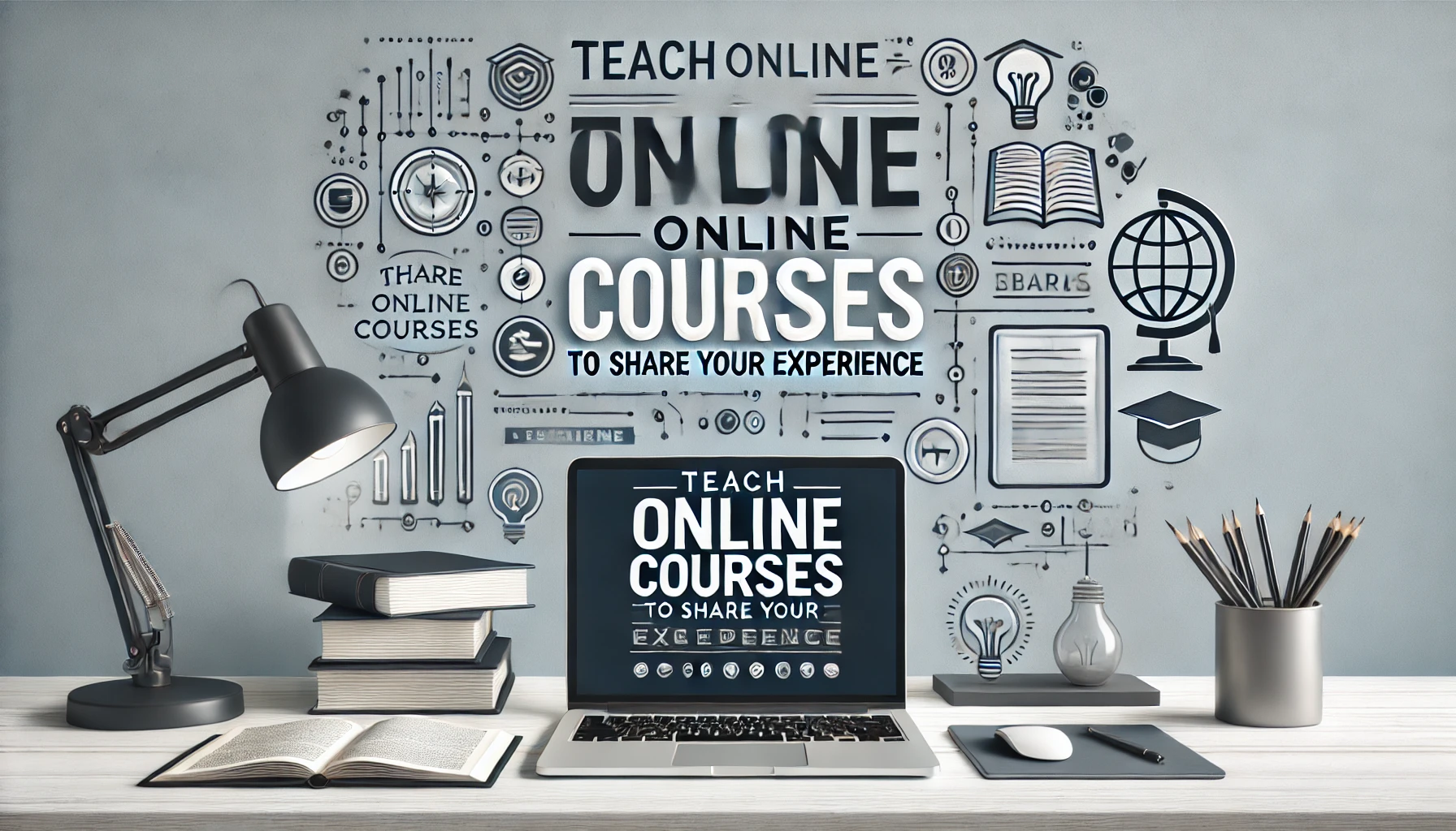 A clean and modern design with the text 'Teach Online Courses to Share Your Expertise.'