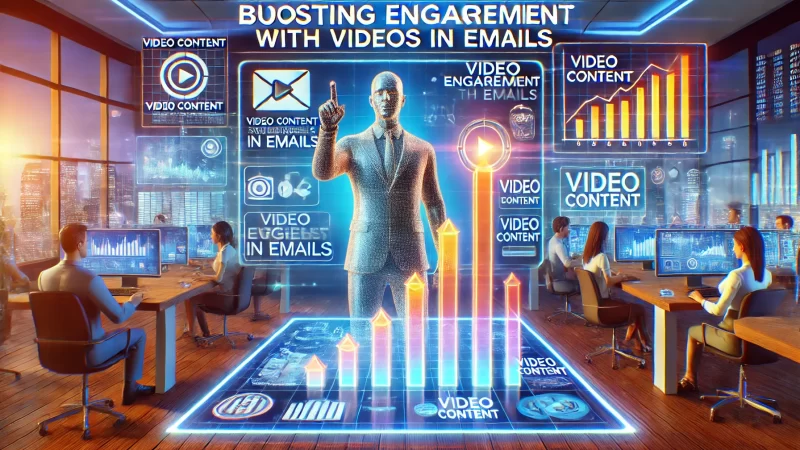 A vibrant and engaging image that highlights the text 'Video Content_ Boosting Engagement with Videos in Emails' at the top. 