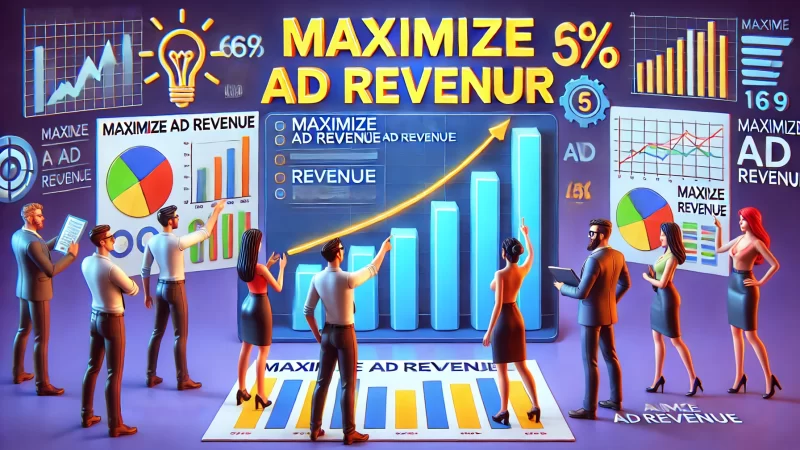 A professional and engaging image with bold fonts clearly displaying the text 'Maximize Ad Revenue'. 