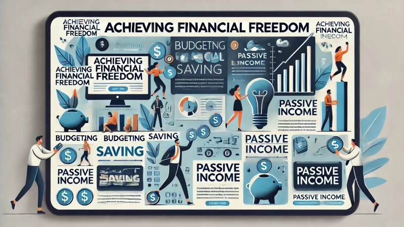 A professional and modern 16:9 layout with a bold, readable headline 'Achieving Financial Freedom.' 