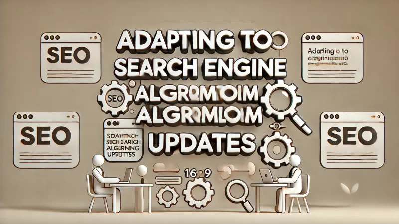 A clean, professional 16:9 image featuring the heading 'Adapting To Search Engine Algorithm Updates' in bold, highly readable text.