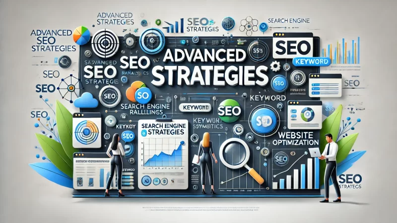 A modern, professional design illustrating the headline 'Advanced SEO Strategies' with a bold and readable text that stands out. 