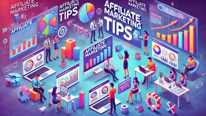 A vibrant image showcasing 'Affiliate Marketing Tips' in bold, modern fonts.