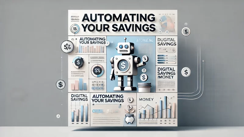 A modern and informative graphic with the heading 'Automating Your Savings' in bold, clear, and readable font.