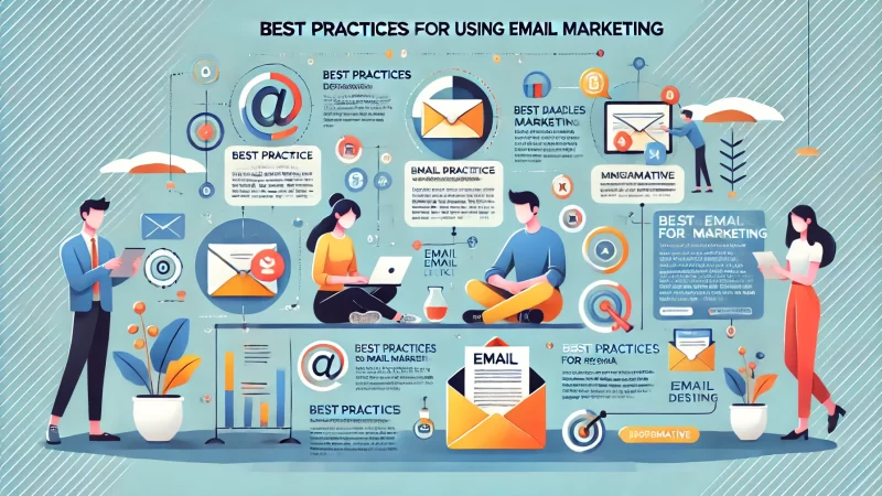 A modern and professional infographic on 'Best Practices For Using Email Marketing' in a 16:9 layout. 