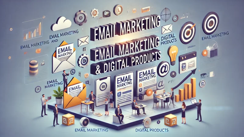 A professional, modern design featuring the heading 'Email Marketing and Digital Products' in bold, prominent text. 