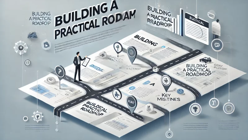 A modern and professional layout with the bold heading 'Building A Practical Roadmap' at the top. 