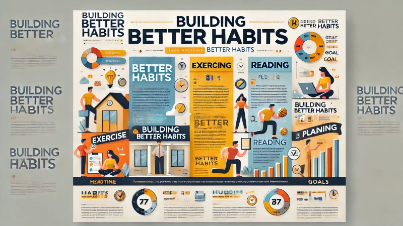 A modern, informative graphic titled 'Building Better Habits' with bold, readable text and a clean layout. 