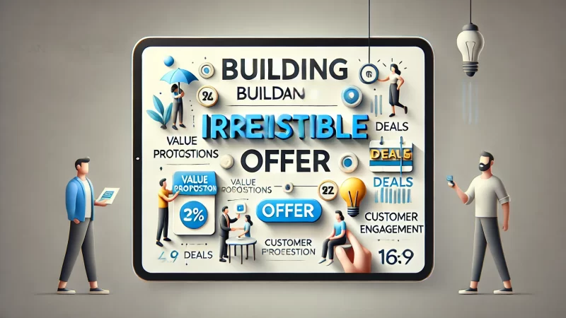 A clean, modern image with a bold headline that reads 'Building an Irresistible Offer.' The text is easy to read and stands out clearly. 