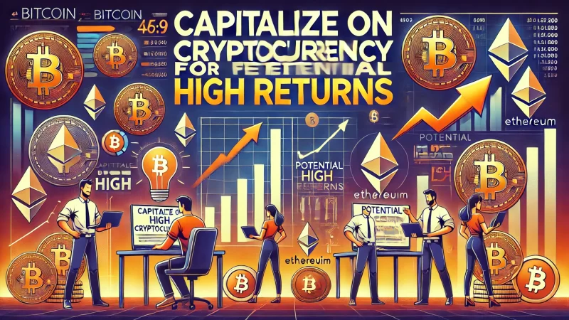 A 16_9 image with bold text that reads 'Capitalize on cryptocurrency for potential high returns.'