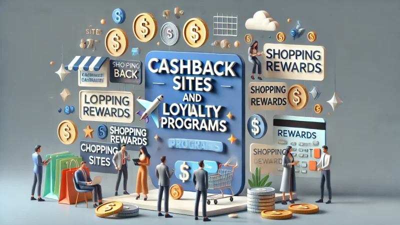 A professional, modern image with a bold heading that reads 'Cashback Sites And Loyalty Programs.