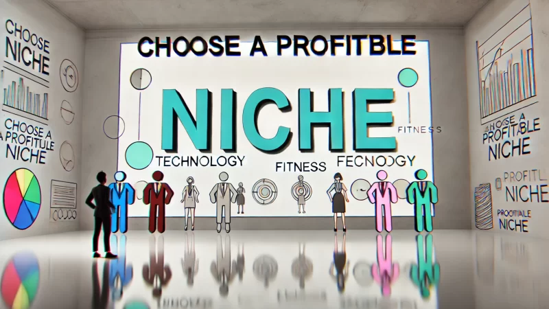 A modern, professional image with the bold headline 'Choose A Profitable Niche' in large, clear font.