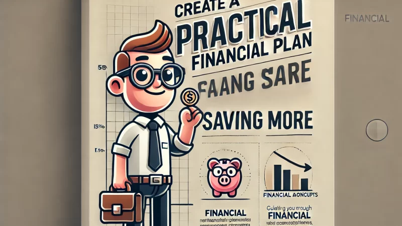 A clean and professional infographic featuring bold fonts displaying the text 'Create A Practical Financial Plan For Saving More.' 