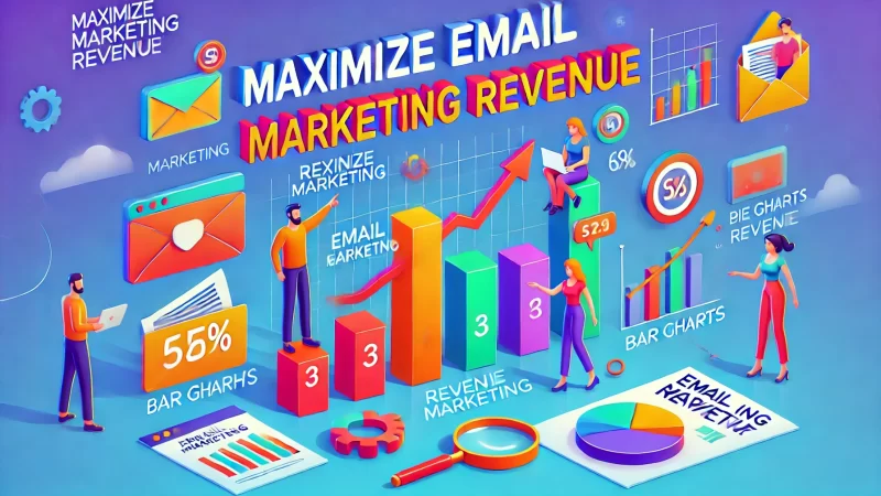 A bold and vibrant image with the text 'Maximize Email Marketing Revenue' clearly displayed in large fonts.