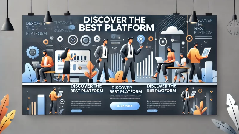 A modern and professional banner with a clean color scheme, featuring the bold headline text 'Discover The Best Platform' in a readable, standout font. 