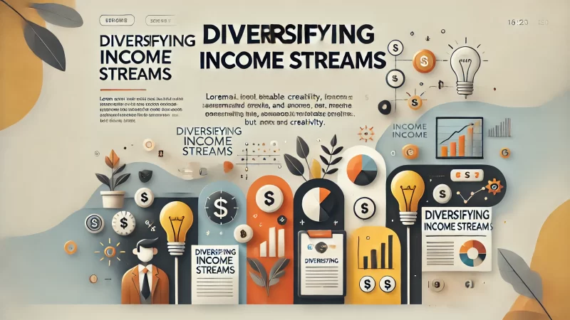 A professional and modern layout titled 'Diversifying Income Streams' with a bold, readable heading that stands out. 