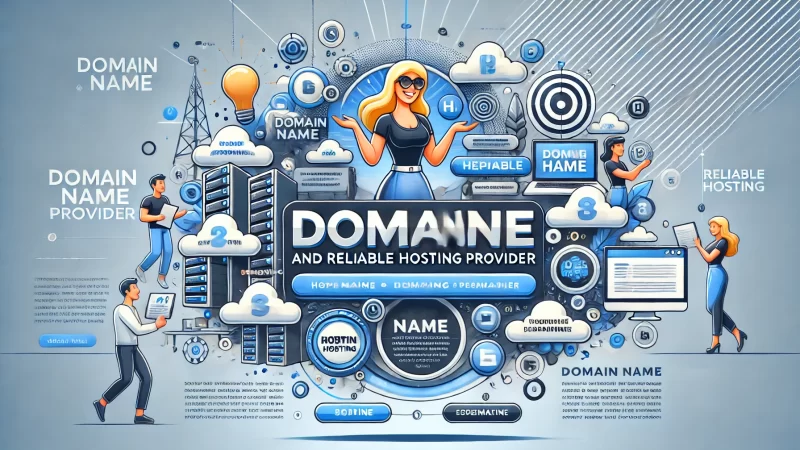 A professional and modern design layout for a heading that reads 'Domain Name And Reliable Hosting Provider'. 